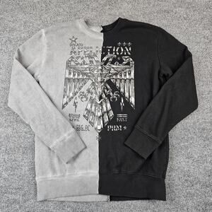 Affliction Crewneck Sweatshirt Men's S Black Premium Split Color Y2K Moto Grunge